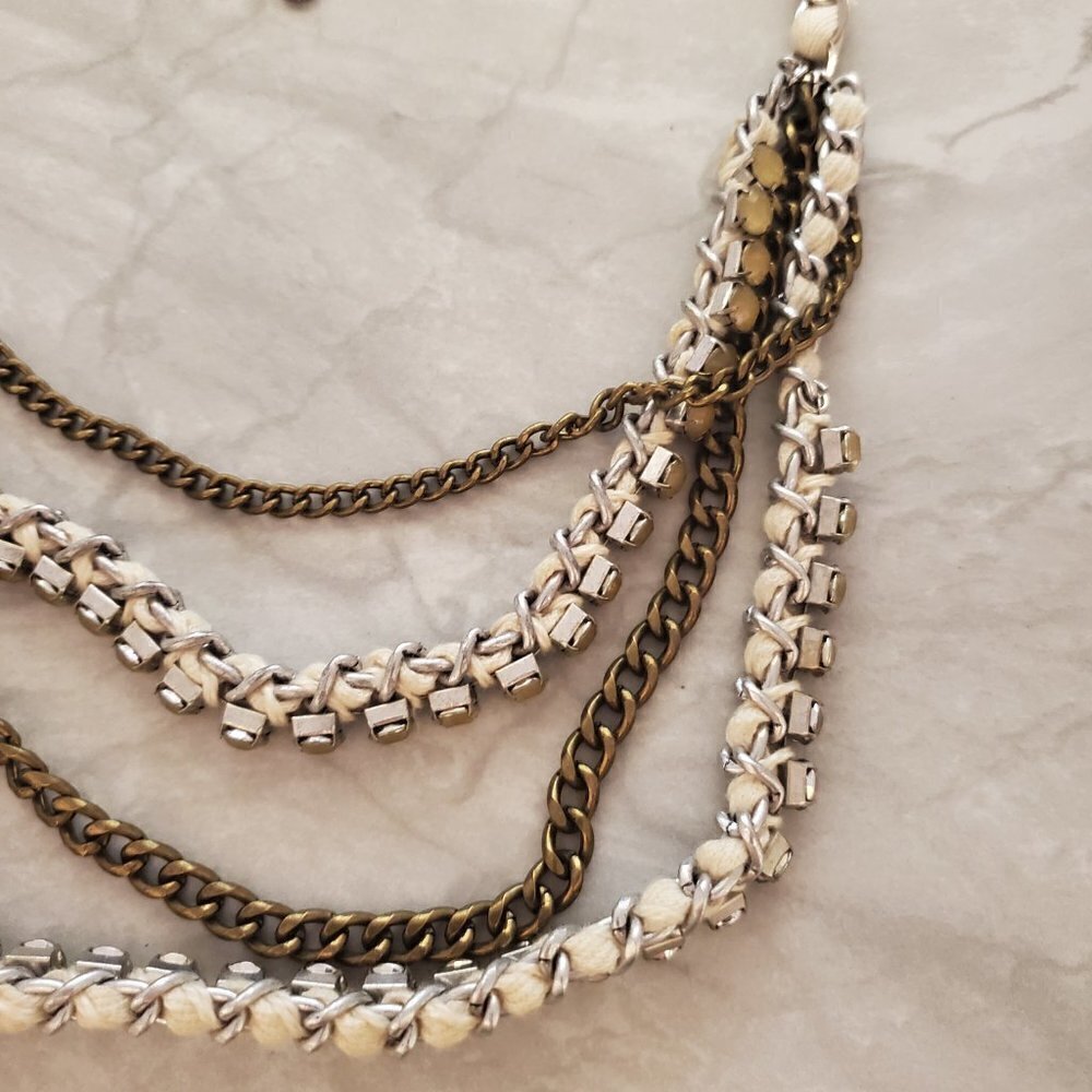✨ Chico's Rhinestones Crystal Ribbon Multi Chain Necklace ✨ - Picture 9 of 12